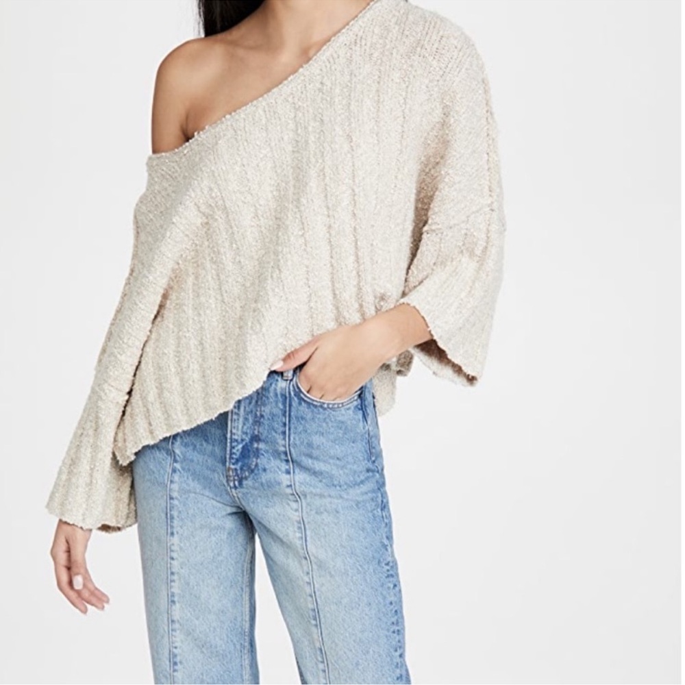 Free People Good Day Cream/ Sage Textured Women's Sweater M - Picture 4 of 11